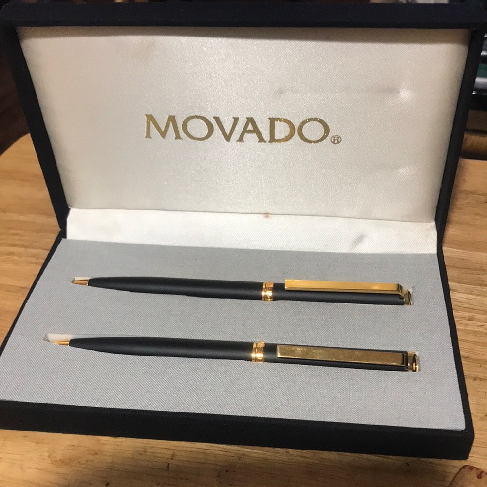 Movado 2 pen and pencil set black and gold